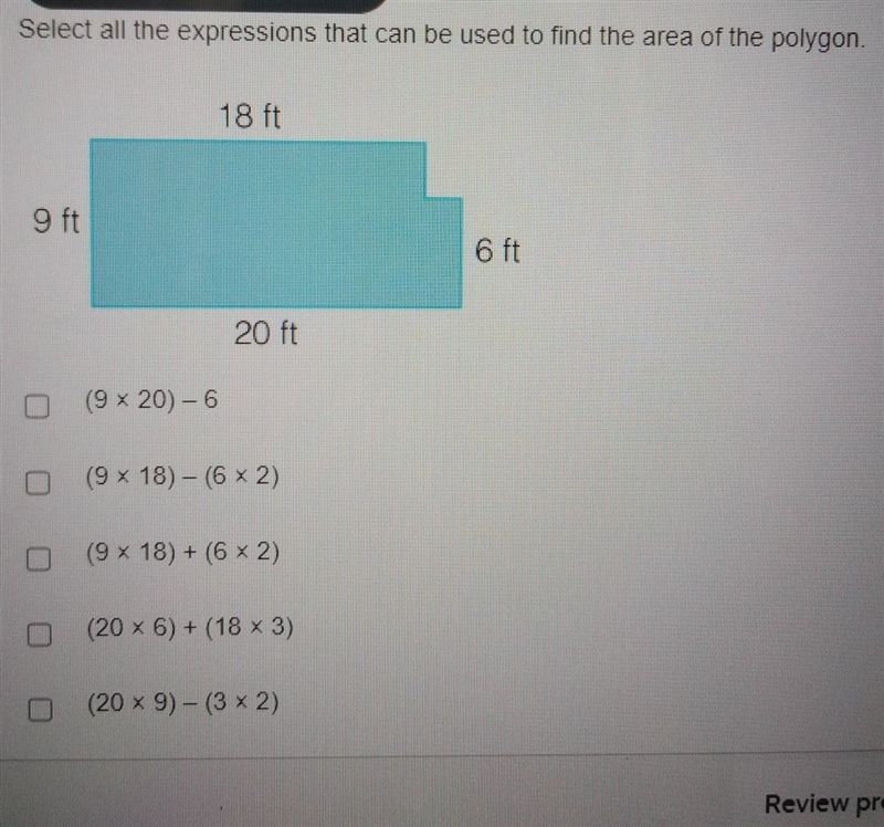 Select all the expressions that can be used to find the area of the polygon-example-1