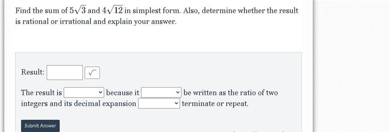 Sum and Product of Rational and Irrational Numbers-example-1