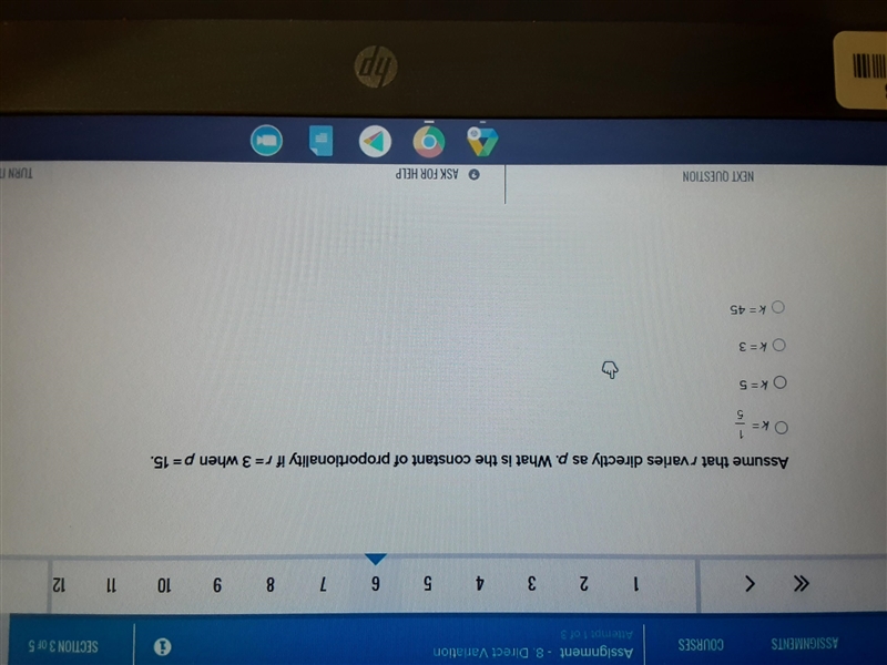 Assume that t varies directly as p. What is the constant of proportionality if r=3 when-example-2