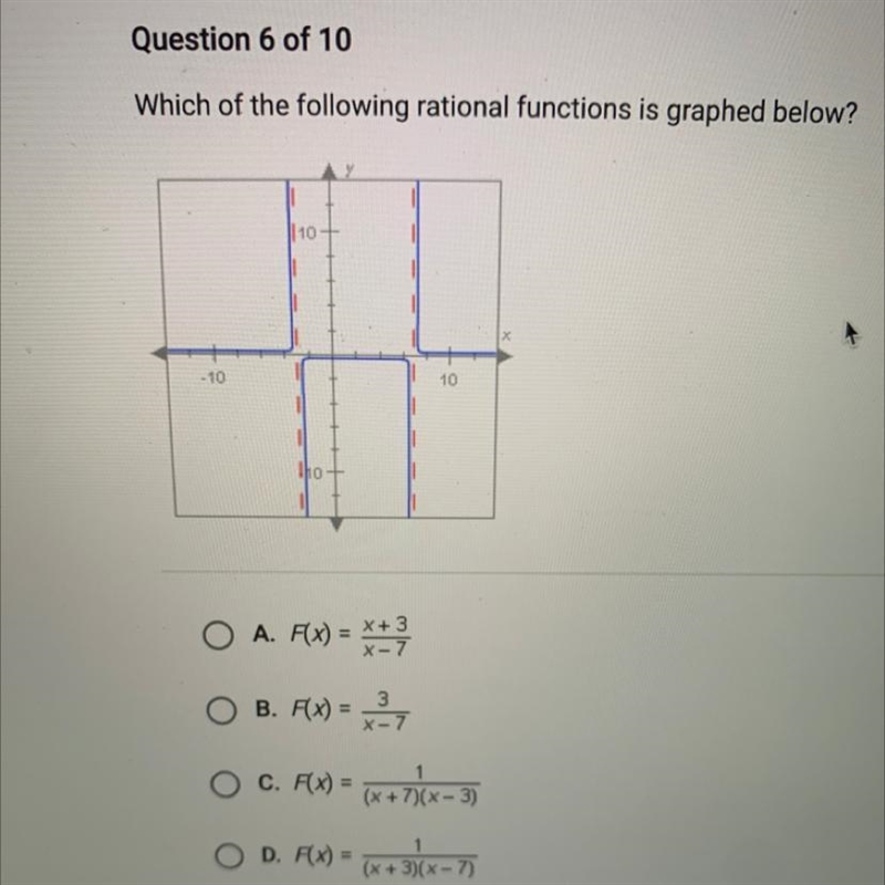 Which of the following rational functions is graphed below?-example-1