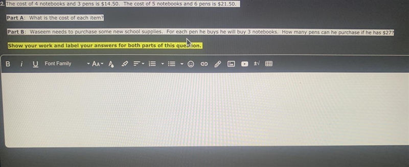 The cost of 4 notebooks and 3 pens is $24.50. The cost of 5 notebooks and 6 pens is-example-1