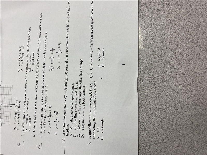 Is the line through points P(3, -5) and 2(1, 4) parallel to the line through points-example-1