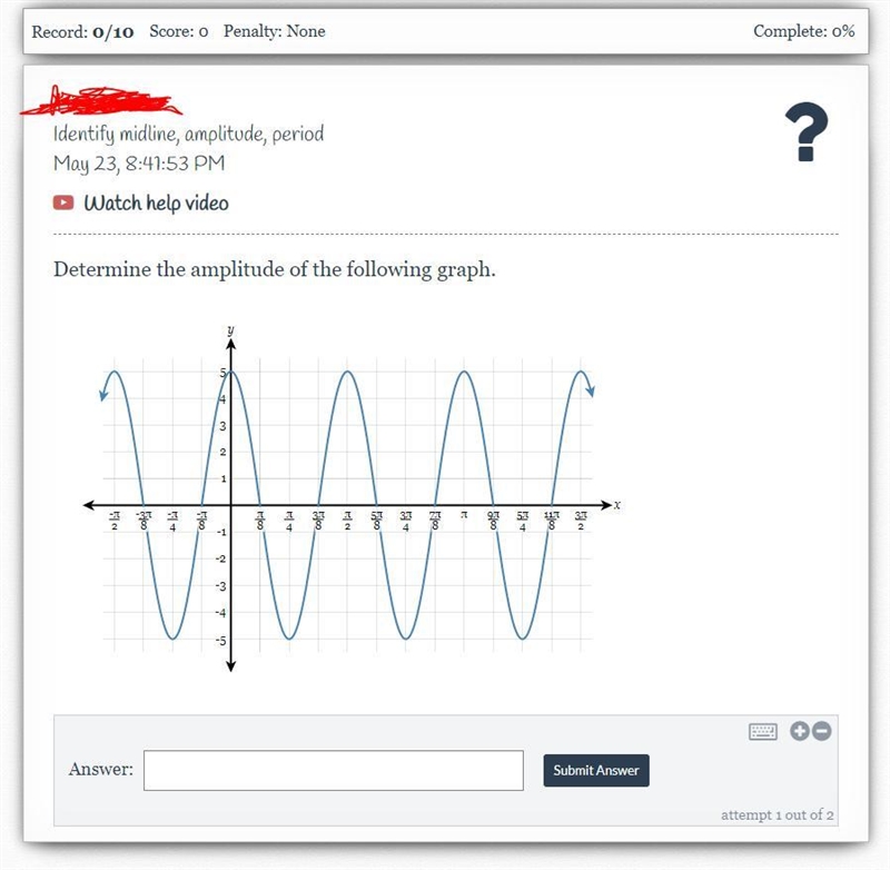 Determine the amplitude of the following graph.-example-1