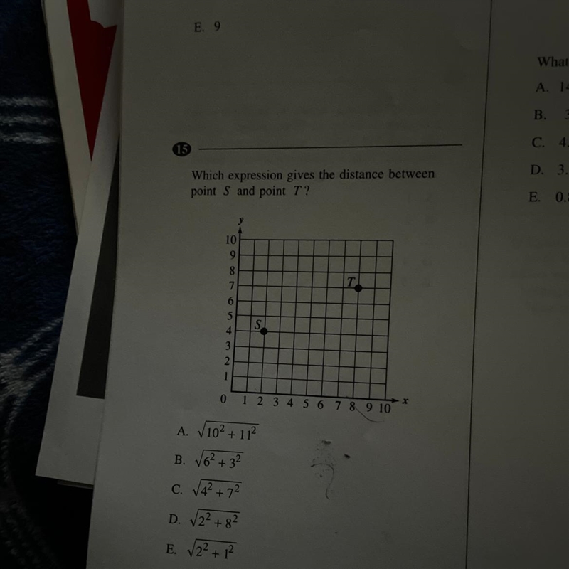 Which expression gives the distance between point S and point T?-example-1