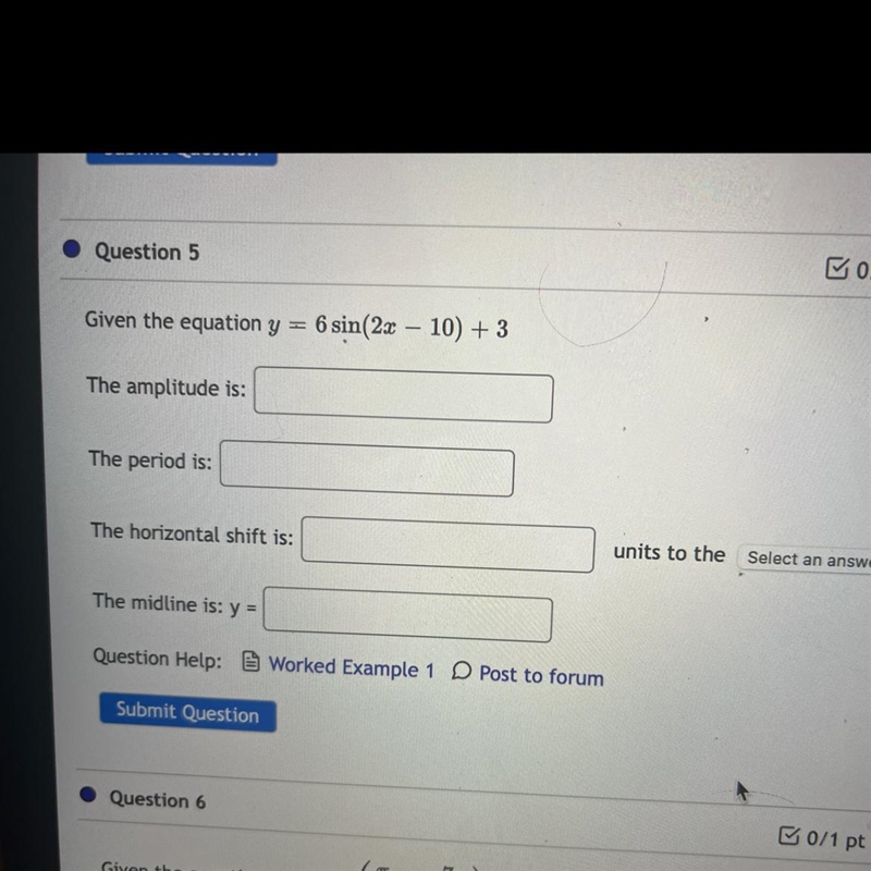 Given the equation y = 6sin(2x - 10) + 3-example-1