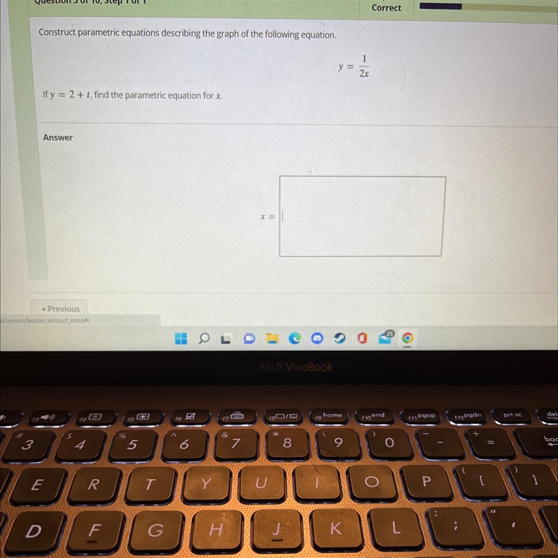 Construct parametric equations describing the graph of the following equation.y =2xIf-example-1