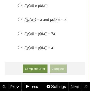 If f and g are inverses of each other, what are g(f(x)) and f(g(x)) equal to?-example-1