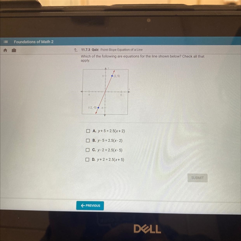 Which of the following are equations for the line shown below? Check all that apply-example-1