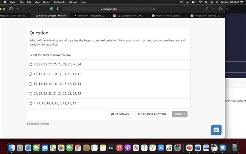 Which of the following lists of data has the largest standard deviation? Hint: you-example-1