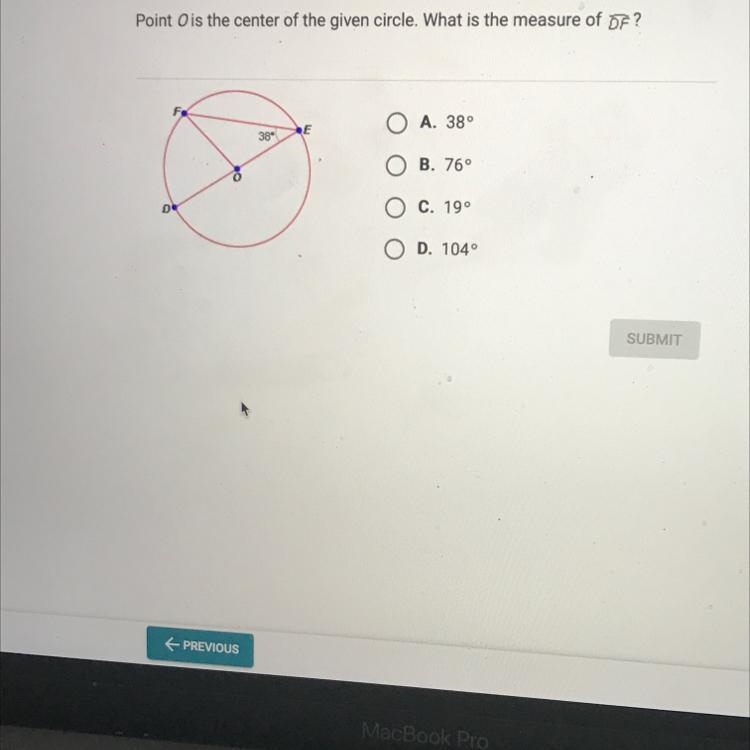 The measure of DF the center of the given circle-example-1