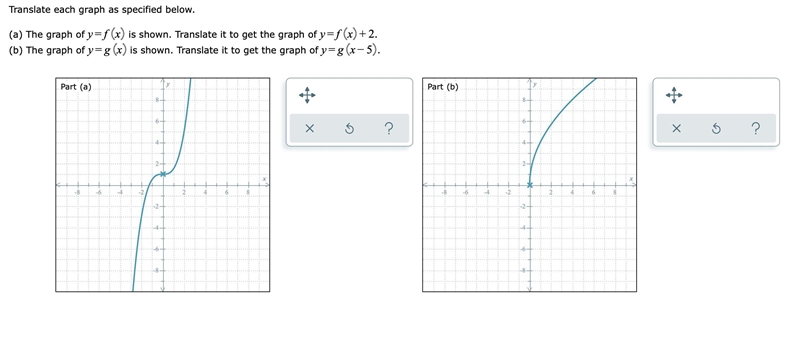 Translate each graph as specified below.(a) The graph of =yfx is shown. Translate-example-1