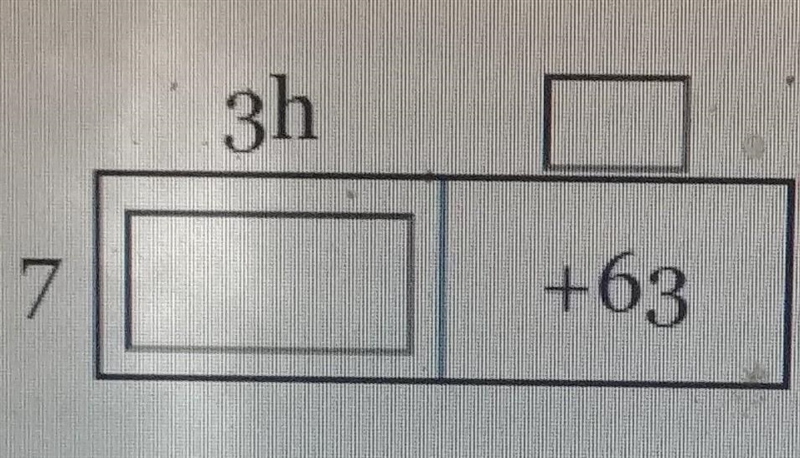 Enter the missing values in the area model to find 7(3h+9)-example-1