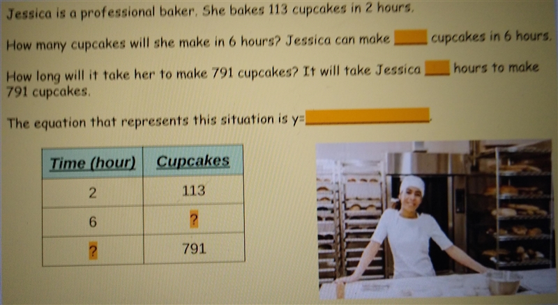 Jessica is a professional baker. She bakes 113 cupcakes in 2 hours How many cupcakes-example-1