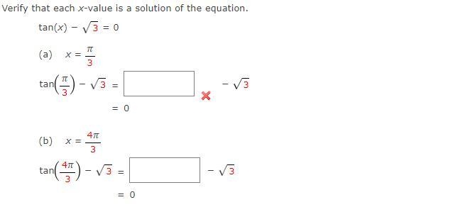 Verify that each x-value is a solution of the equation.-example-1