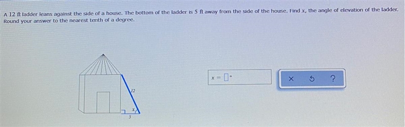 A 12 ft ladder leans against the side of a house. The bottom of the ladder is 5 ft-example-1