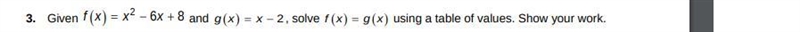 Given 2f x x x 6 8andg x x 2, solvef x g x using a table of values. Show your work-example-1
