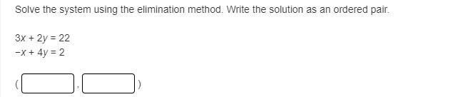 Solve the system using the elimination method. Write the solution as an ordered pair-example-1