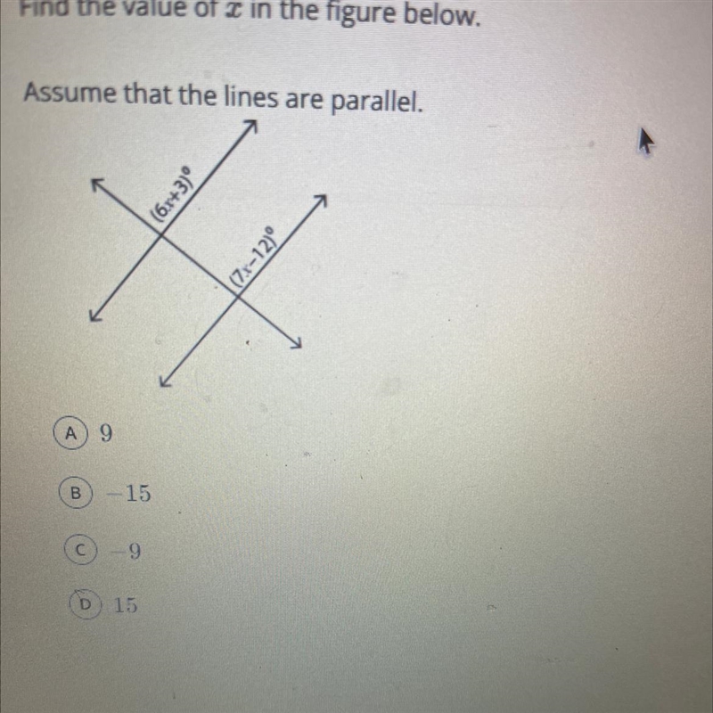 Find the value of x in the figure below Assume that the lines are parallel-example-1