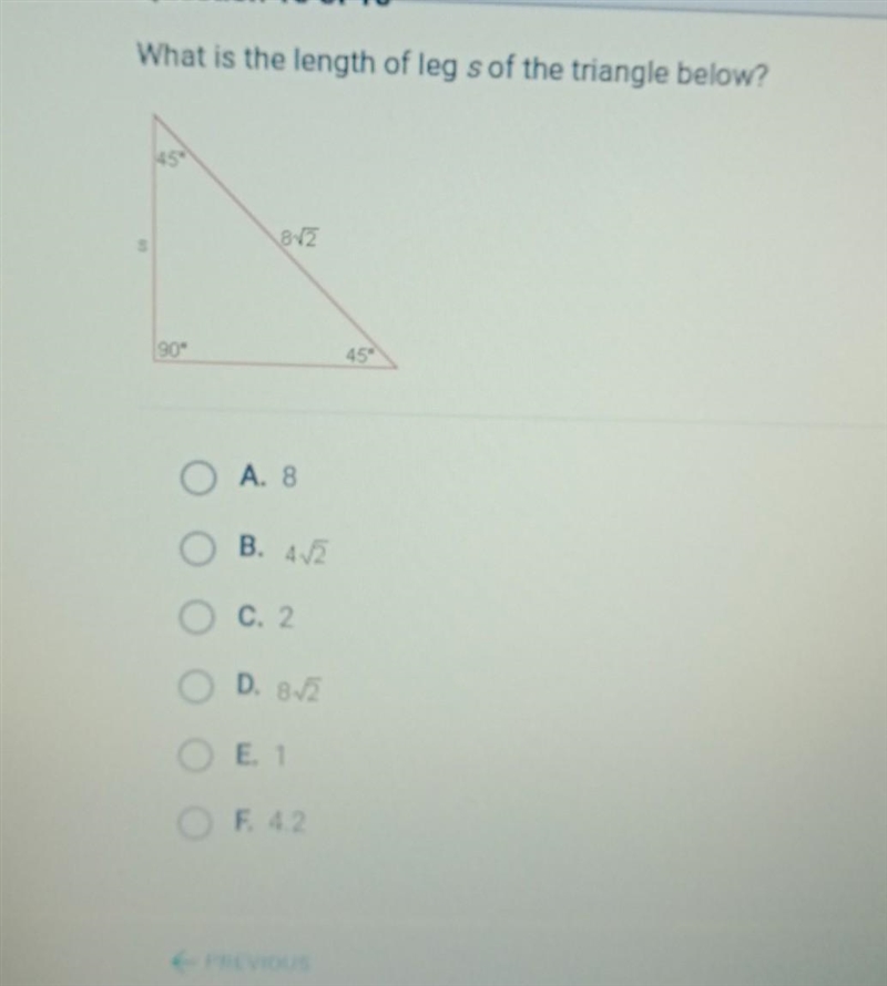 HELP ASAP‼️‼️ what is the length of leg s of the triangle below?-example-1