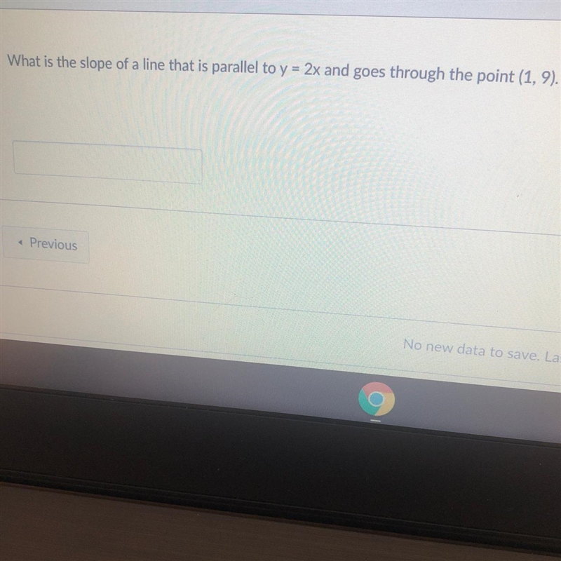 What is the slope of a line that is parallel to y = 2x and goes through the point-example-1