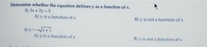 Determine whether the equation defines y as function of x-example-1