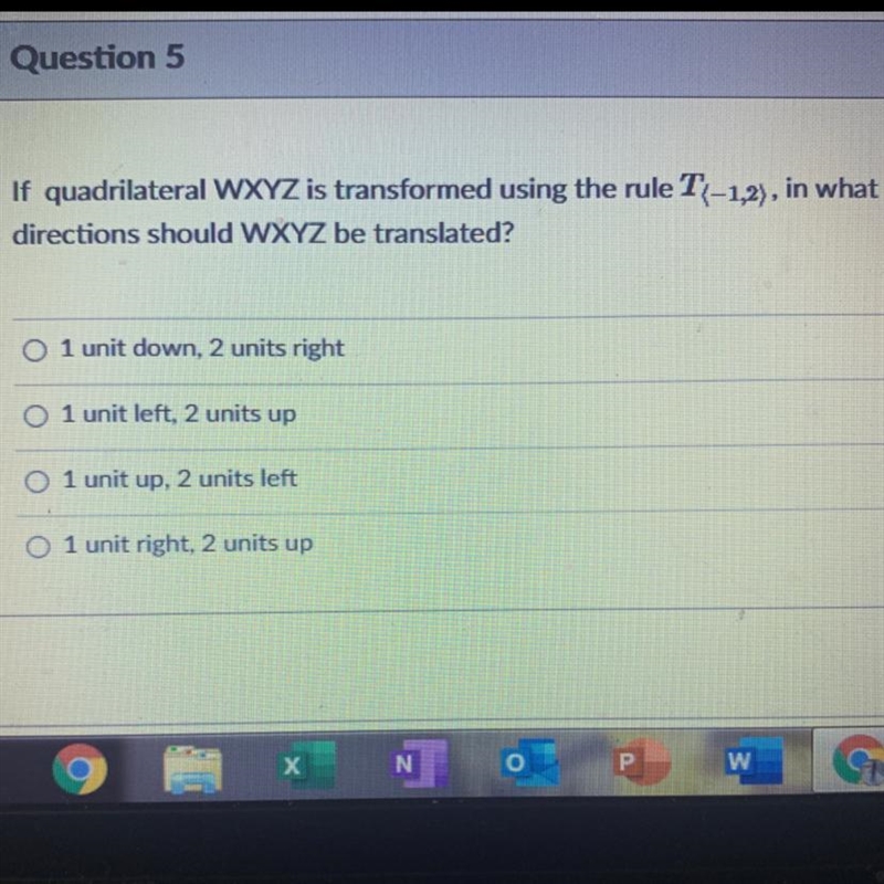 If quadrilateral WXYZ is transformed using the rule T(-1.2), in whatdirections should-example-1