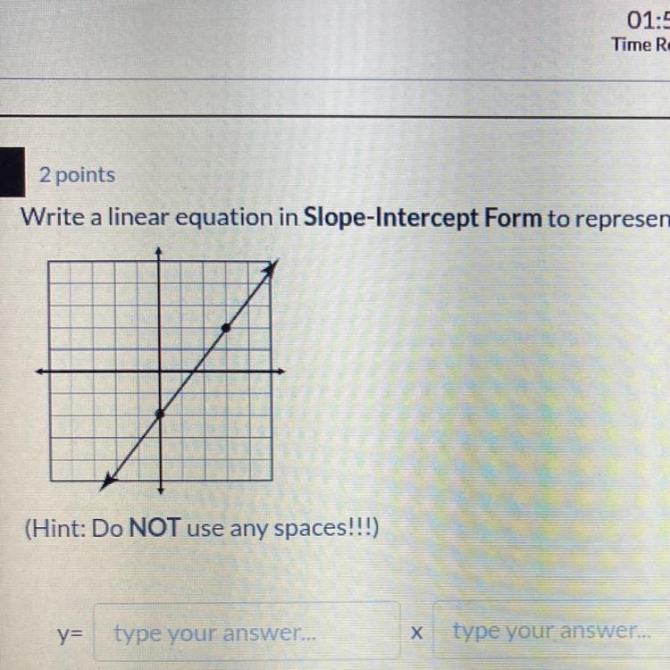 Write a linear equation in Slope-Intercept Form to represent the line shown on the-example-1