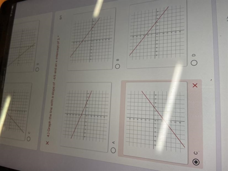 Graph the line with slope of -4/5 and on the x intercept of 3-example-1