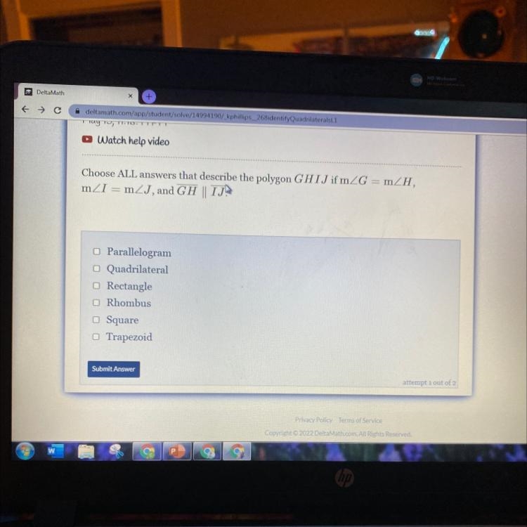 -Choose ALL answers that describe the polygon GHIJ if mZG = m_H,mZI = m_J, and GH-example-1