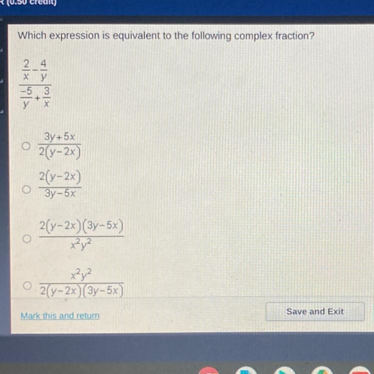 Which expression is equivalent to the following complex fraction?SIMI3+3y+5x2(y-2x-example-1