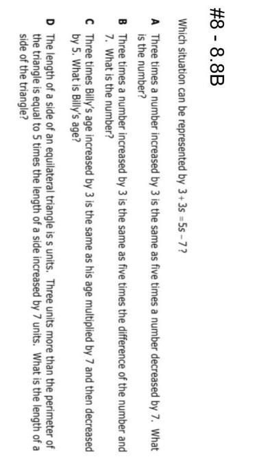 Wich situation can be represented by 3 + 3s =5s - 7-example-1