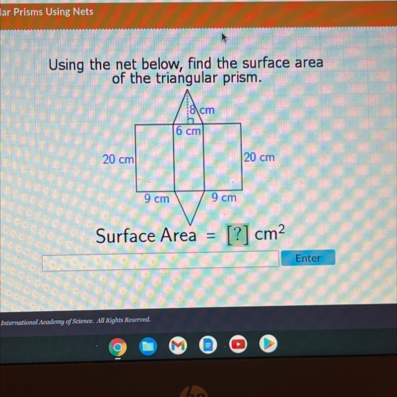 Using the net below find the surface area of the triangular prism-example-1