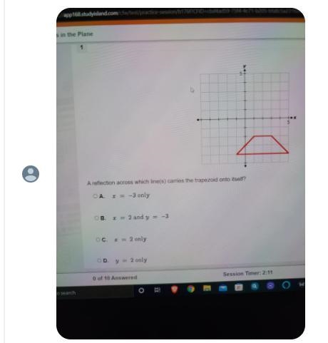 A reflection across which line(s) carries the trapezoid onto itself?-example-1