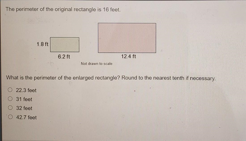 the perimeter of the original rectangle is 16 ft. what is the perimeter of the enlarged-example-1