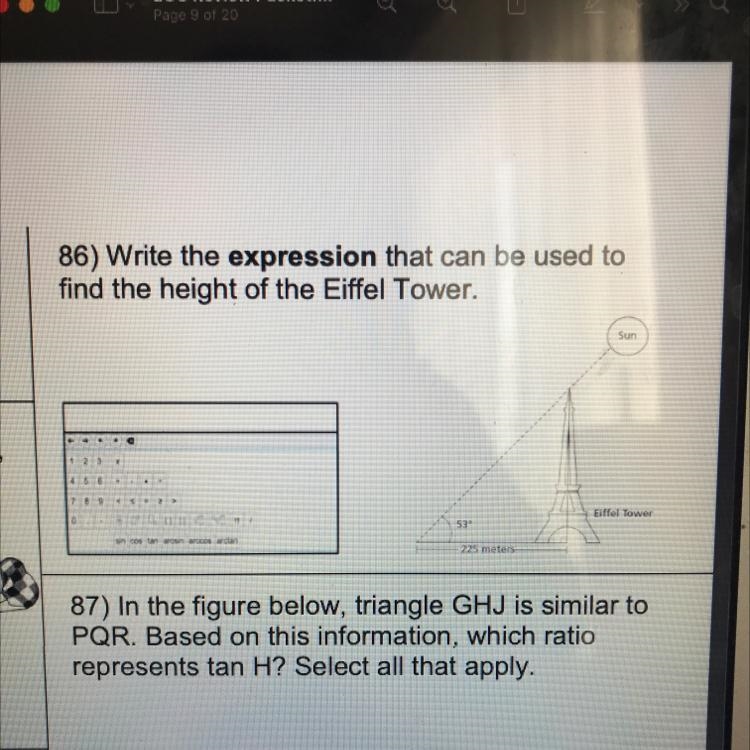 Write the expression that can be used tofind the height of the Eiffel Tower.-example-1