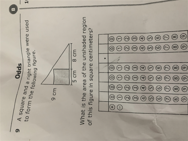 A square and a right triangle were usedto form the following figure.9 cm5 cm8 cmWhat-example-1