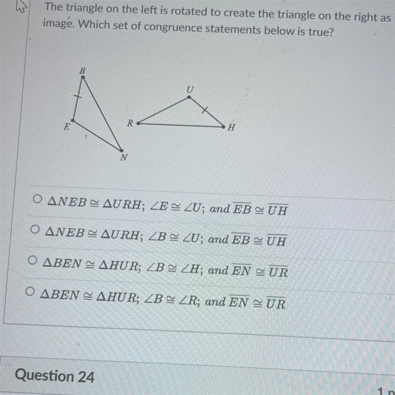 PLEASE HELP YOU WILL GET ALOT OF POINTS The triangle on the left is rotated to create-example-1