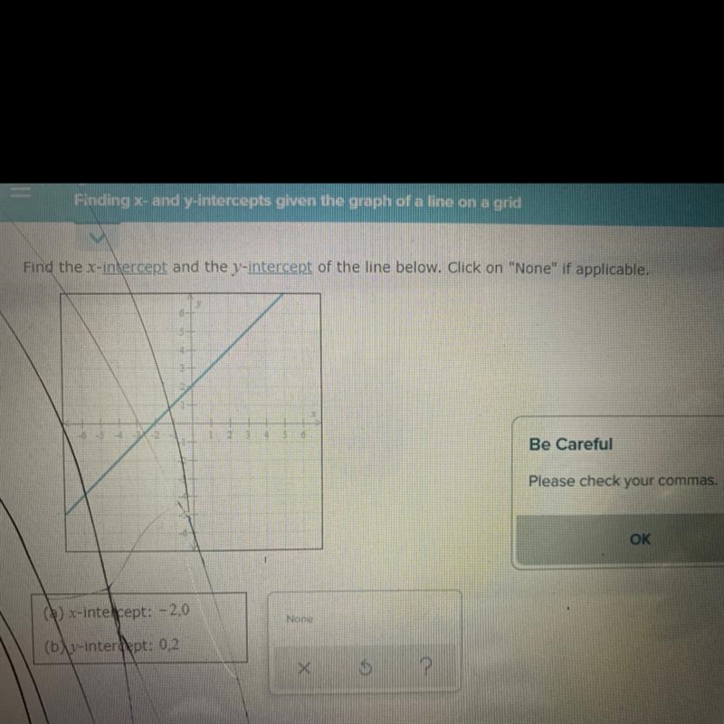 Finding X- and y-intercepts given the graph of a line on a gridFind the x-intercept-example-1