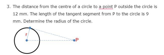 The distance from the centre of a circle to a point P outside the circle is 12 mm-example-1