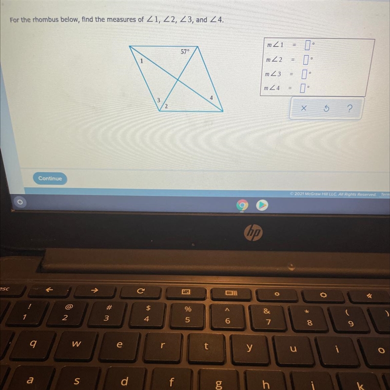 For the rhombus below find the measures of angle 1 2 3 and 4-example-1