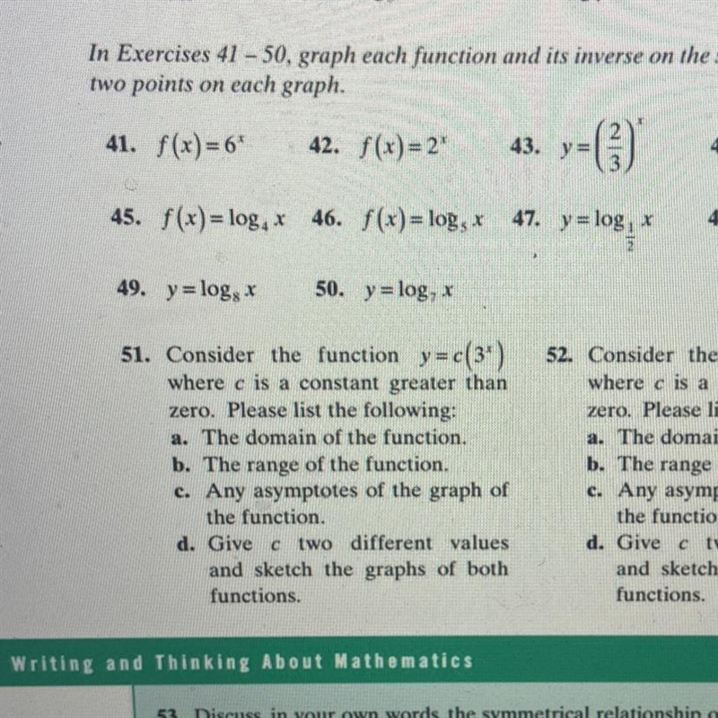 Question 45.Graph each function and its inverse on the same set of axis. Label two-example-1