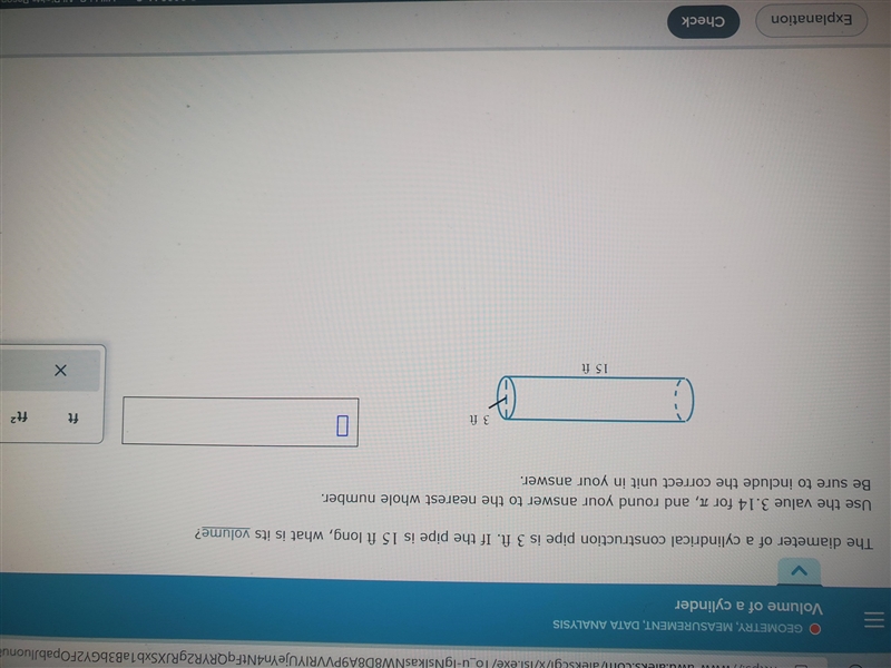 The diameter of a cylindrical construction pipe is 3 ft. If the pipe is 15 ft long-example-1