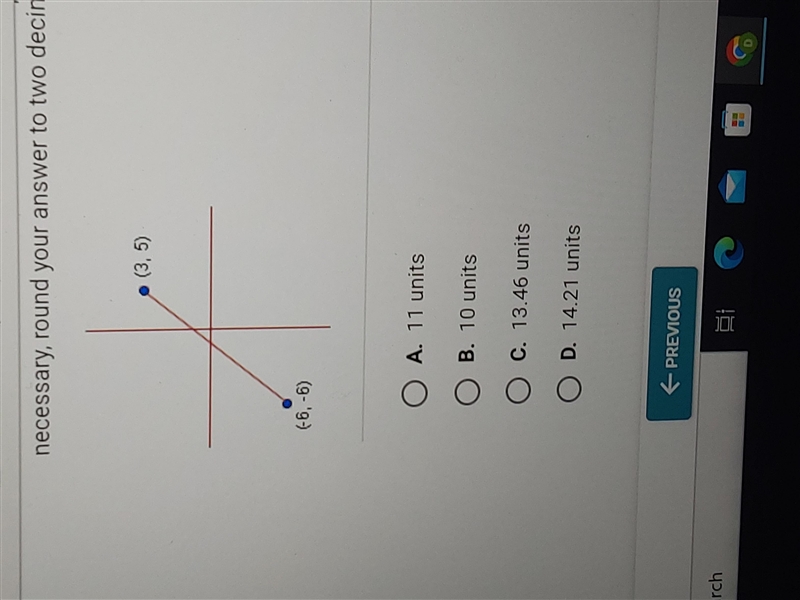 What is the distance between the two end points in the graph below-example-1