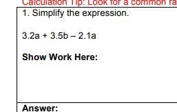 Simplify the expression. 3.2a + 3.5b – 2.1a-example-1