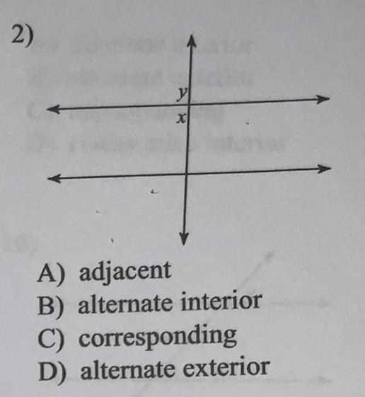 Identify each pair of angles as corresponding, alternate interior, alternate exterior-example-1