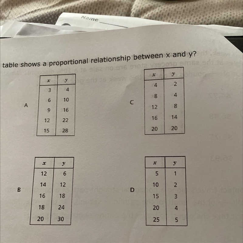 8) Which table shows a proportional relationship between x and y? 1 y 1 4 2 3 4 8 4 6 10 с-example-1