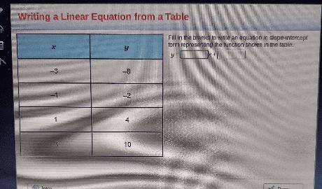 Writing a Linear Equation from a T F fo -3 -8 --2 1 4 3 10-example-1