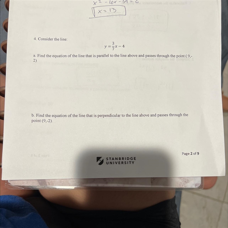 4. Consider the line:3y=7x-4a. Find the equation of the line that is parallel to the-example-1