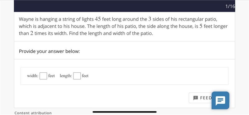 around the 3 sides of his rectangular patio, which is adjacent to his house. The length-example-1