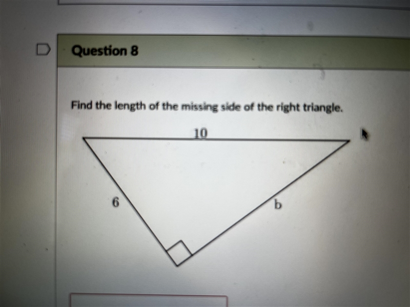 Find the length of the missing side of the right triangle.-example-1